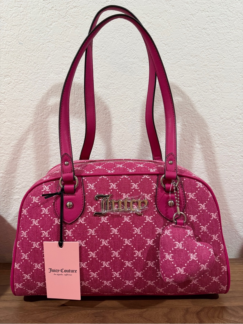 JUICY COUTURE Pink DENIM JC Monogram Bag with Bag charm